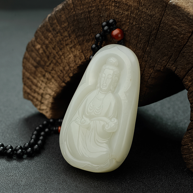 天然籽料和田白玉观音吊坠 - 红掌柜