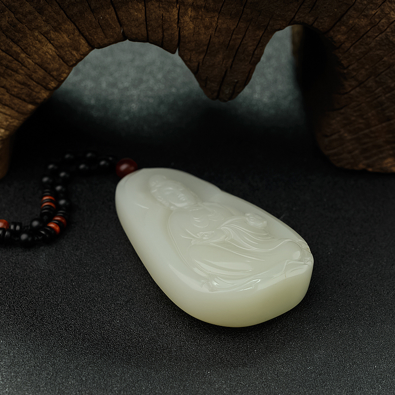 新疆籽料和田白玉观音吊坠 - 红掌柜