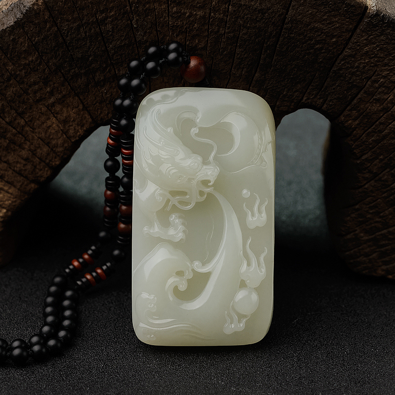 新疆天然籽料和田白玉龙吊坠 - 红掌柜