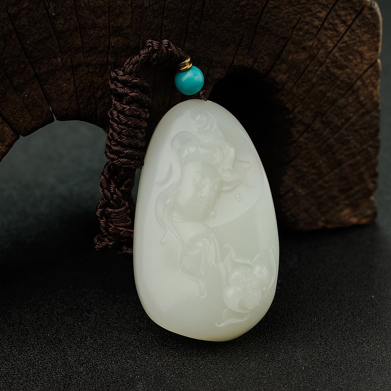 新疆天然籽料和田白玉观音吊坠 - 红掌柜
