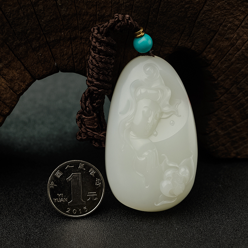 天然籽料和田玉观音吊坠 - 红掌柜