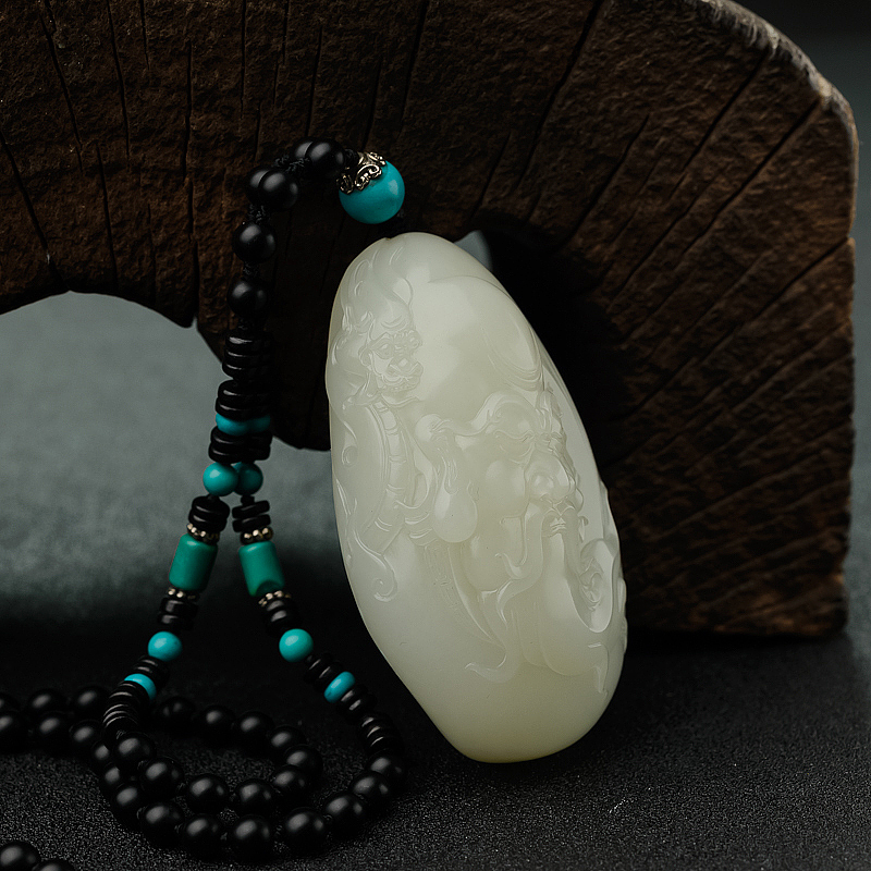 籽料和田白玉寿星吊坠 - 红掌柜