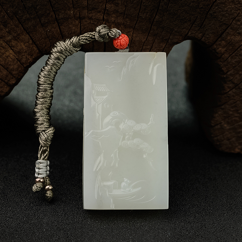 新疆天然籽料和田白玉山水牌吊坠 - 红掌柜