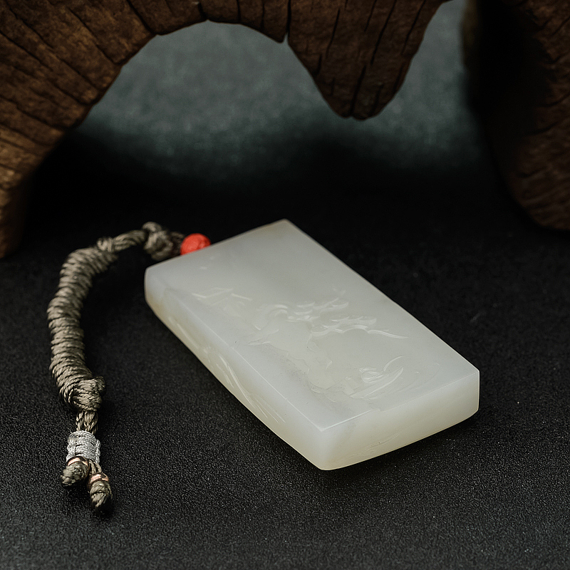 新疆籽料和田白玉山水牌吊坠 - 红掌柜