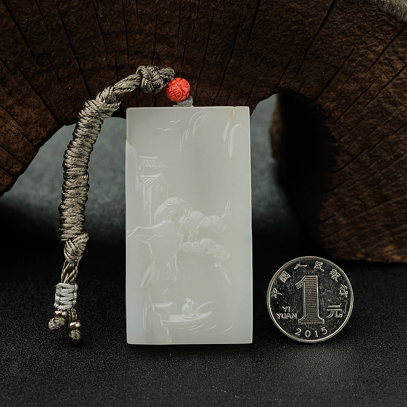 天然籽料和田玉山水牌吊坠 - 红掌柜