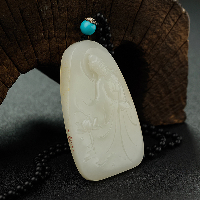 籽料和田白玉观音吊坠 - 红掌柜