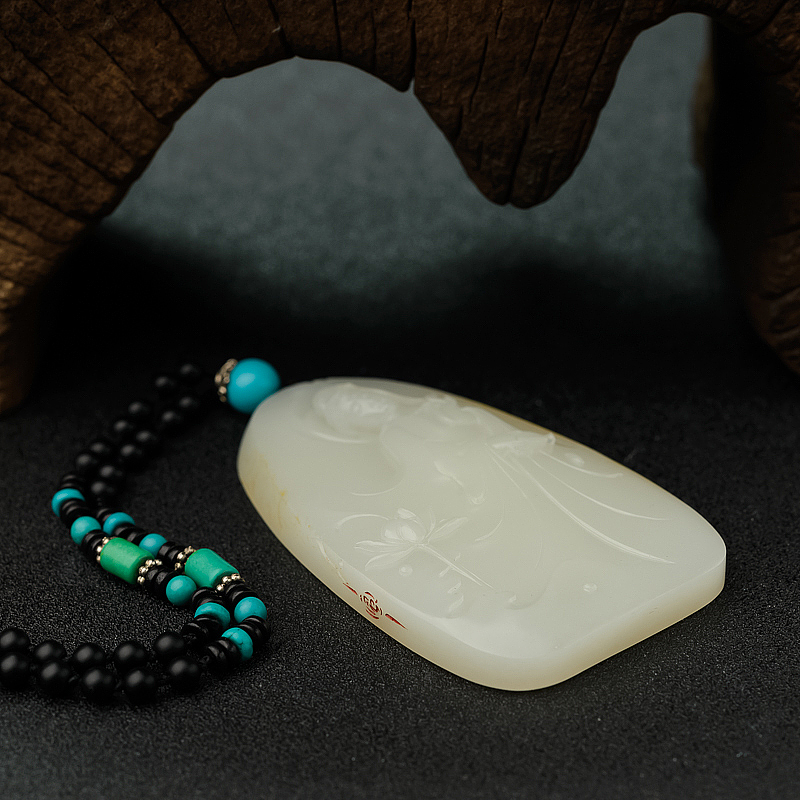 新疆籽料和田白玉观音吊坠 - 红掌柜