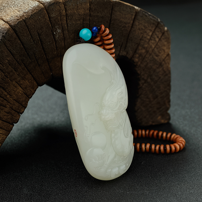 籽料和田白玉龙手把件 - 红掌柜