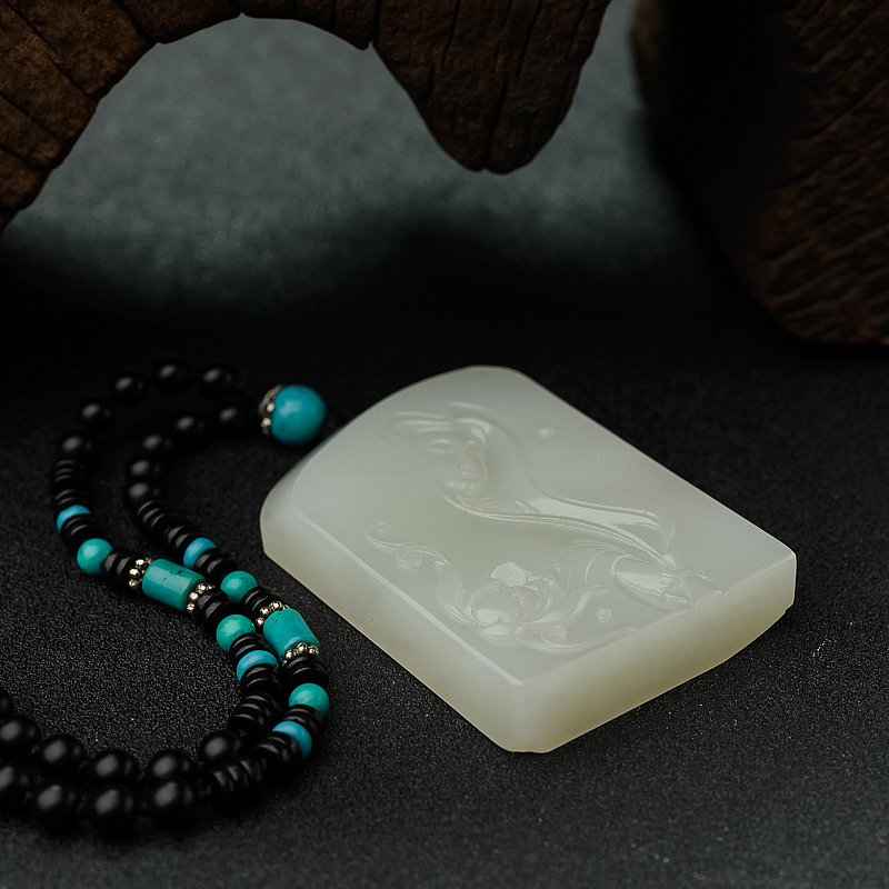 新疆籽料和田白玉观音吊坠 - 红掌柜