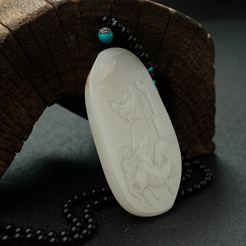 籽料和田白玉带子上朝吊坠 - 红掌柜