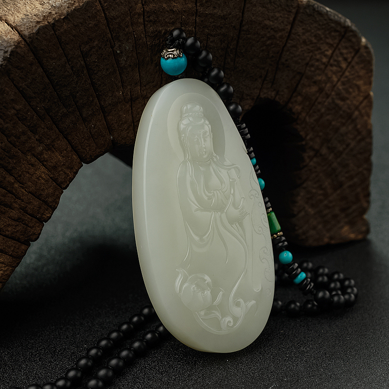 籽料和田白玉观音吊坠 - 红掌柜