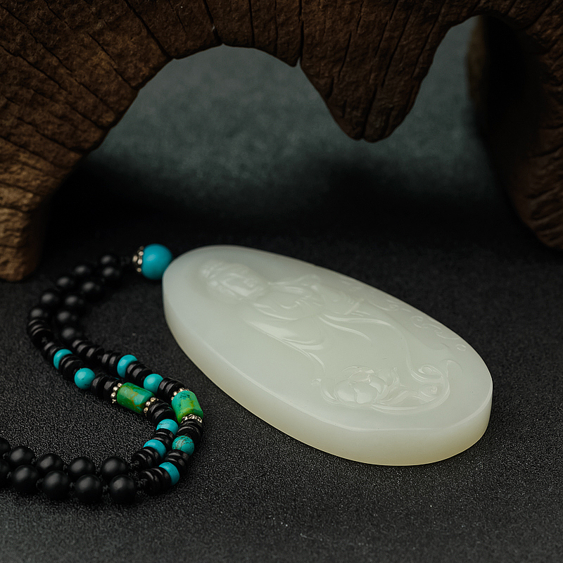 新疆籽料和田白玉观音吊坠 - 红掌柜