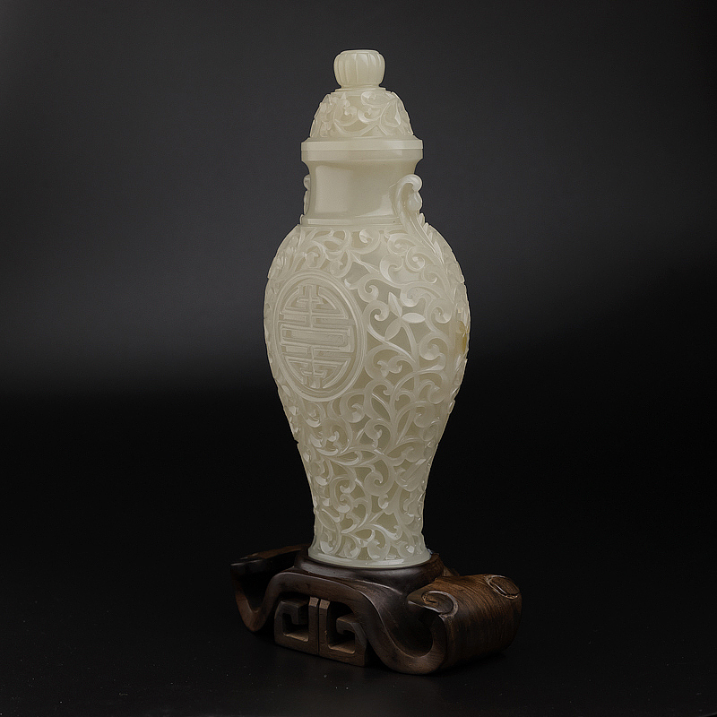 天然籽料和田白玉寿瓶摆件-红掌柜