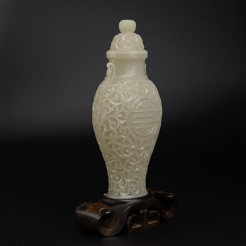 新疆籽料和田白玉寿瓶摆件-红掌柜