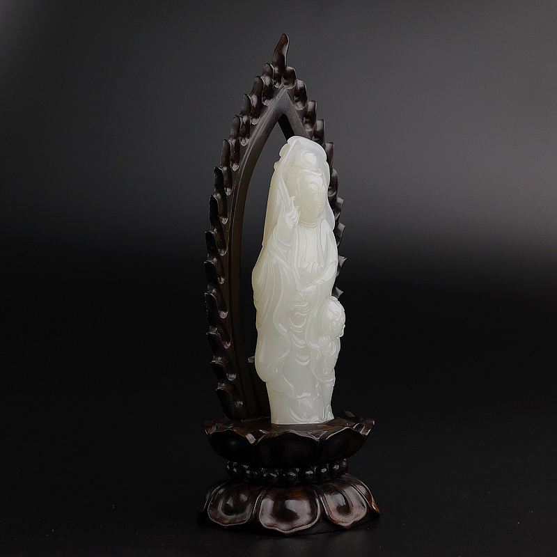 新疆籽料和田白玉送子观音摆件-红掌柜