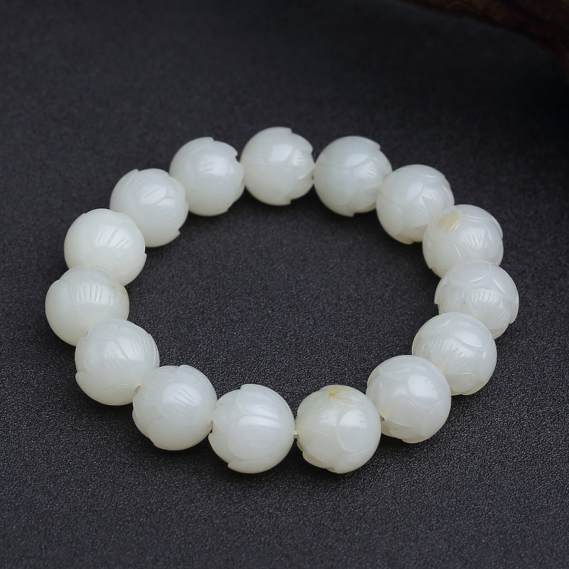 新疆籽料和田玉莲花珠手串-红掌柜