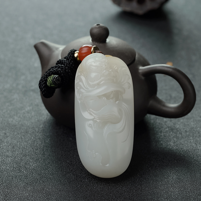 新疆俏色和田玉籽料钟馗吊坠-红掌柜