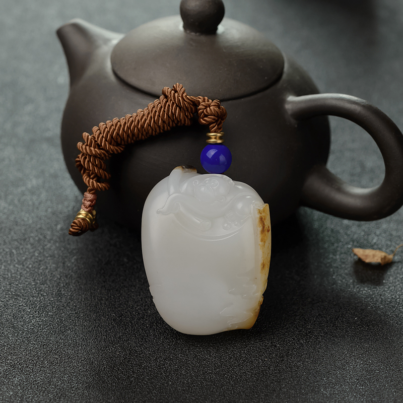 新疆和田白玉籽料猴子吊坠-红掌柜