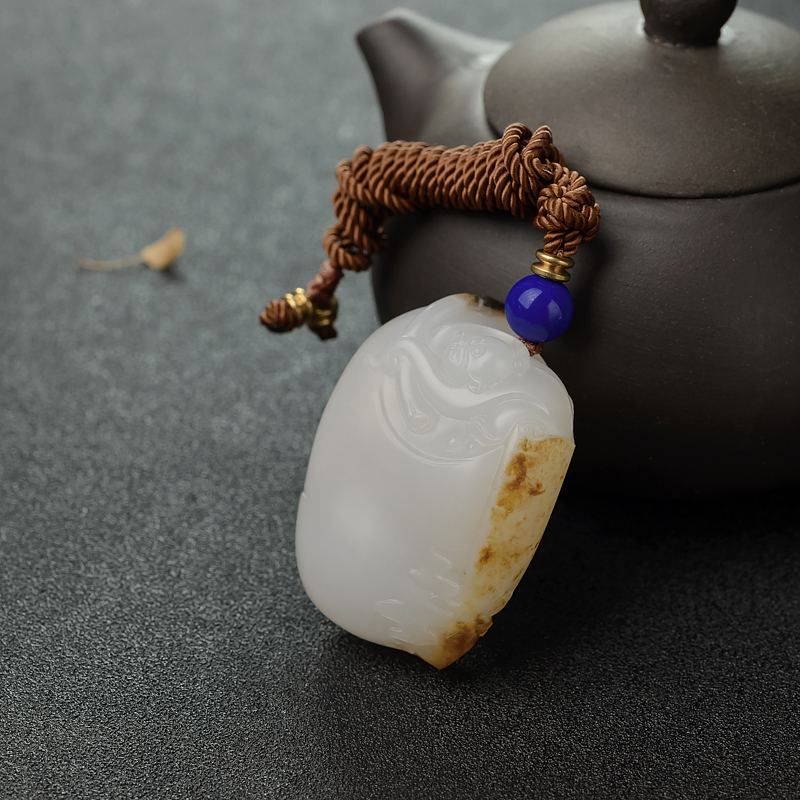 和田白玉籽料猴子吊坠-红掌柜