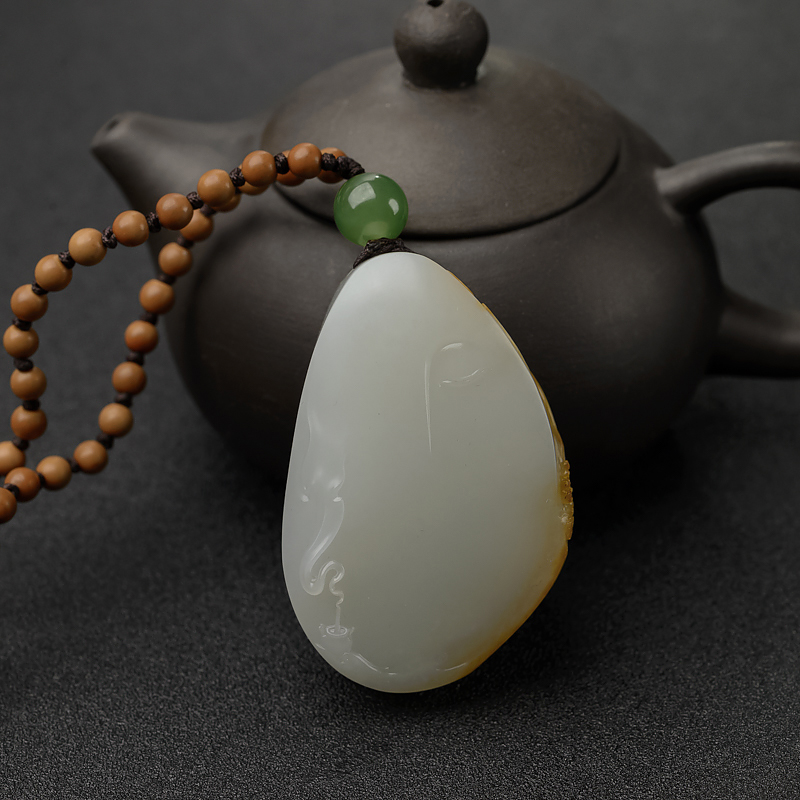 新疆天然和田白玉籽料悟道吊坠-红掌柜