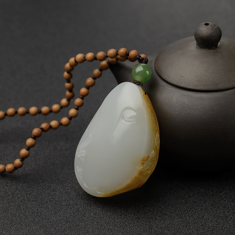 天然和田白玉籽料悟道吊坠-红掌柜