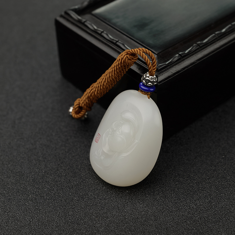 天然和田白玉籽料一品清廉吊坠-红掌柜