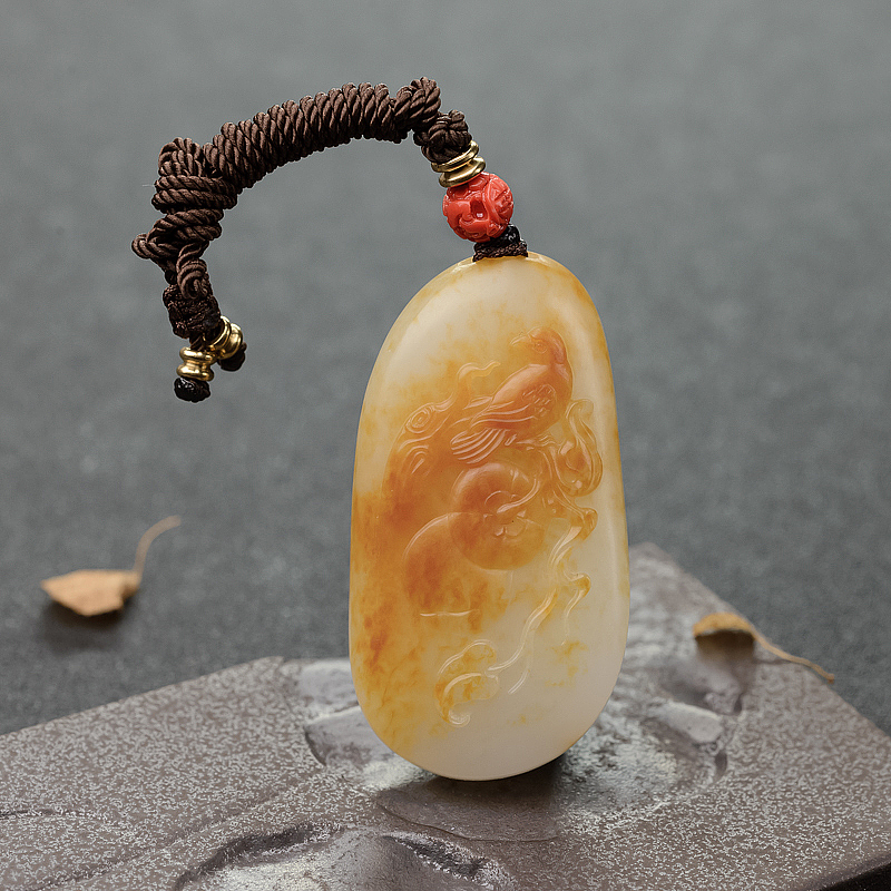 新疆籽料俏色和田玉喜事连连吊坠-红掌柜