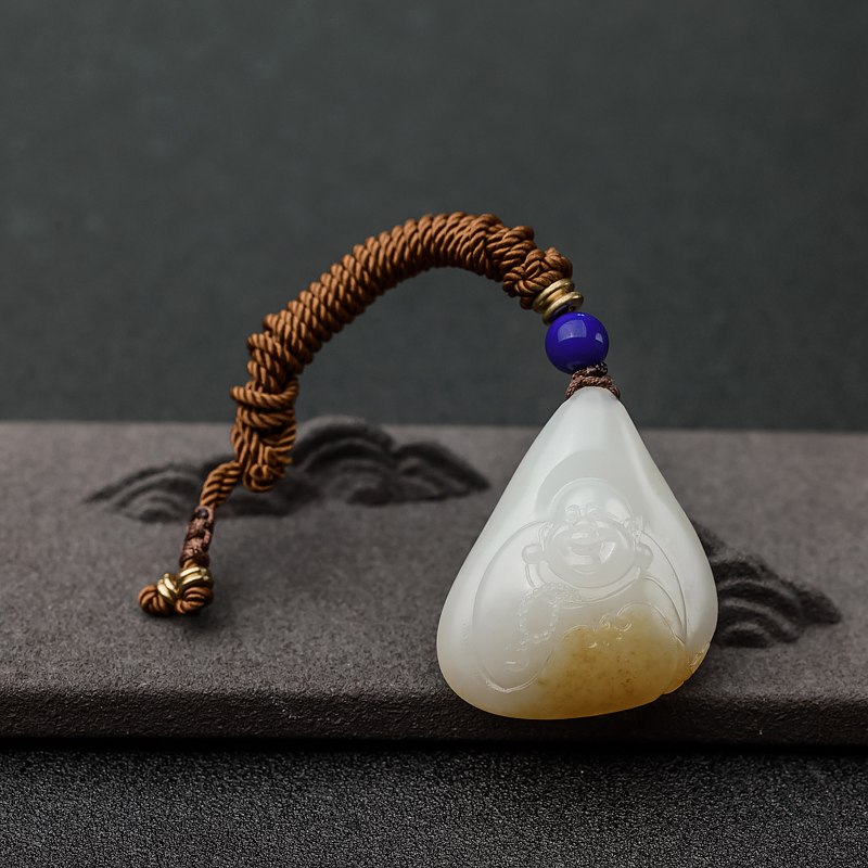 新疆俏色和田玉籽料福在眼前吊坠-红掌柜