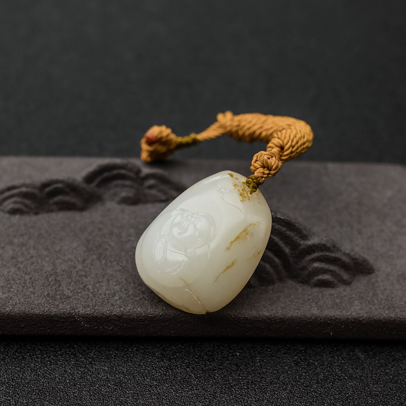 和田白玉籽料福在眼前吊坠-红掌柜