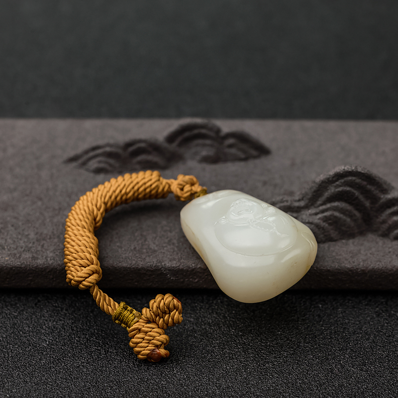 天然新疆和田白玉籽料福在眼前吊坠-红掌柜