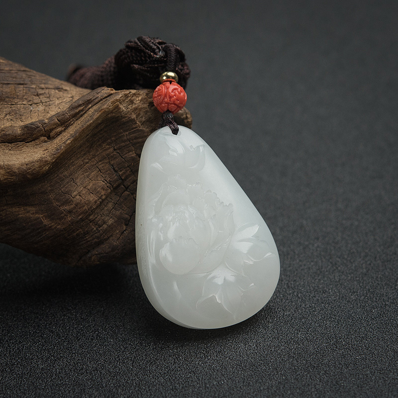 籽料和田玉牡丹花吊坠-红掌柜