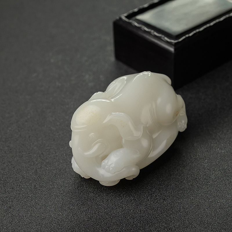 天然籽料和田白玉大象手把件-红掌柜