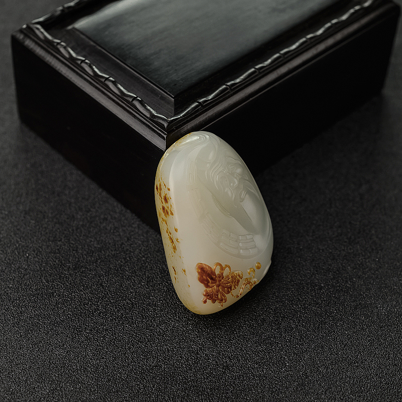 天然和田玉庄周梦蝶吊坠-红掌柜