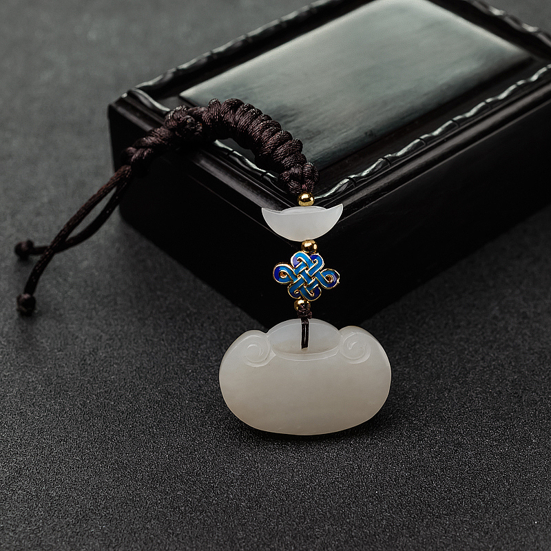 籽料和田白玉如意锁吊坠-红掌柜