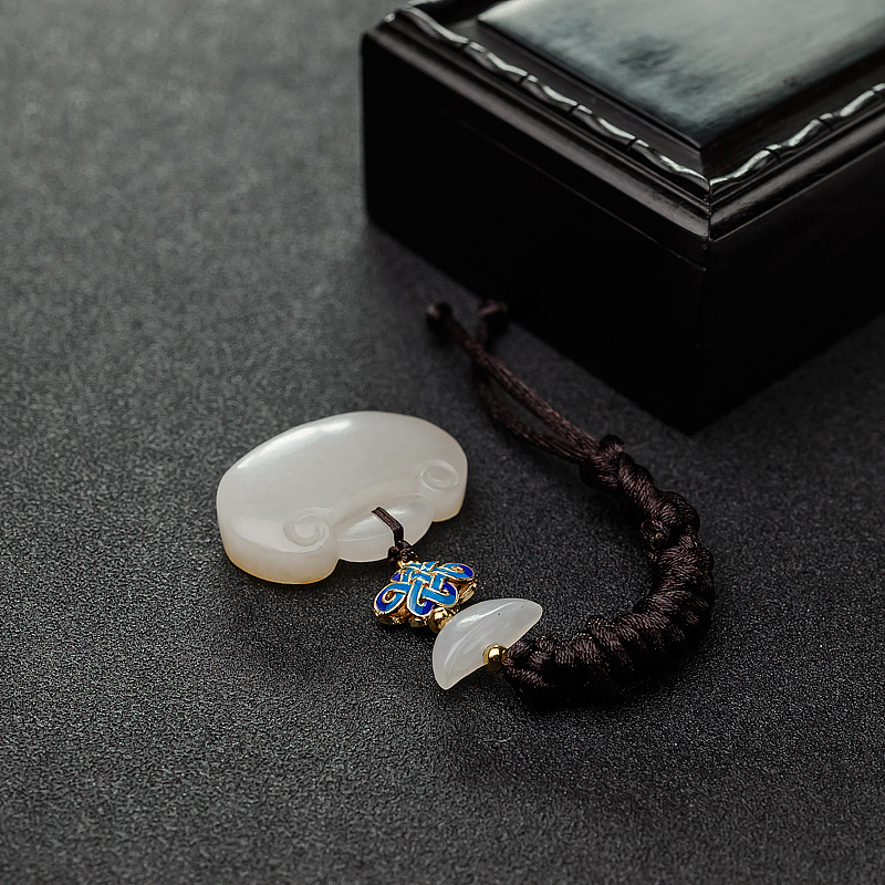 新疆和田白玉如意锁吊坠-红掌柜