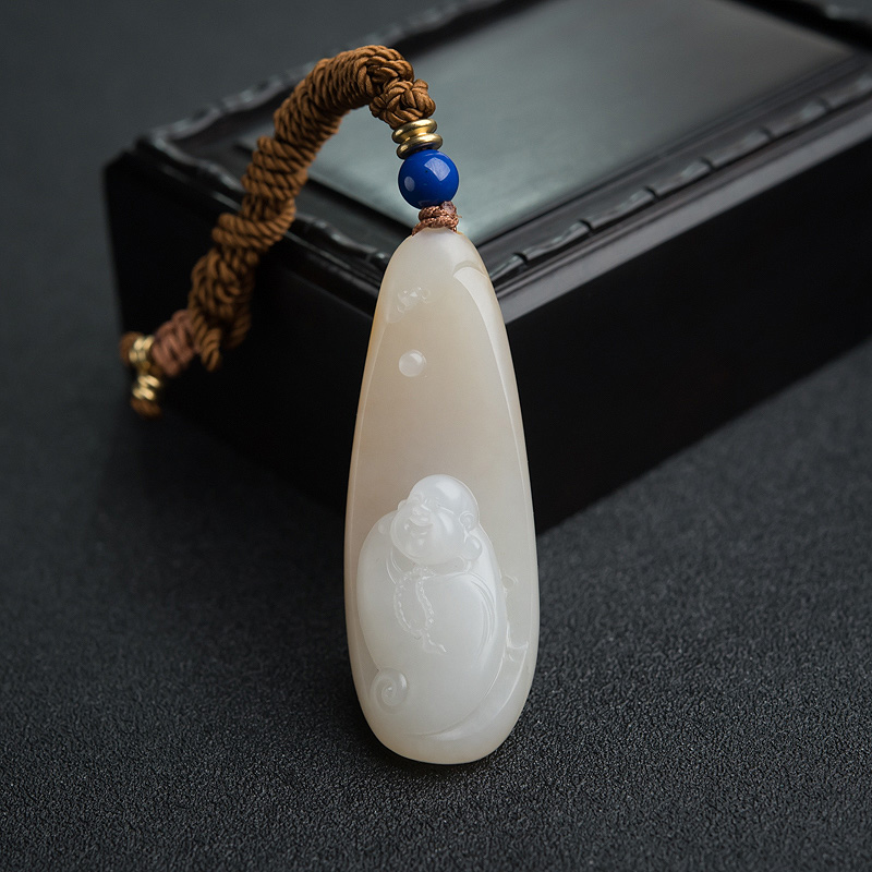 籽料和田白玉弥勒佛吊坠-红掌柜
