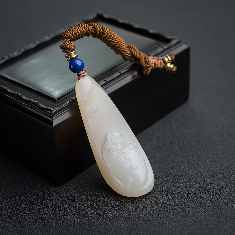 天然和田白玉弥勒佛吊坠-红掌柜