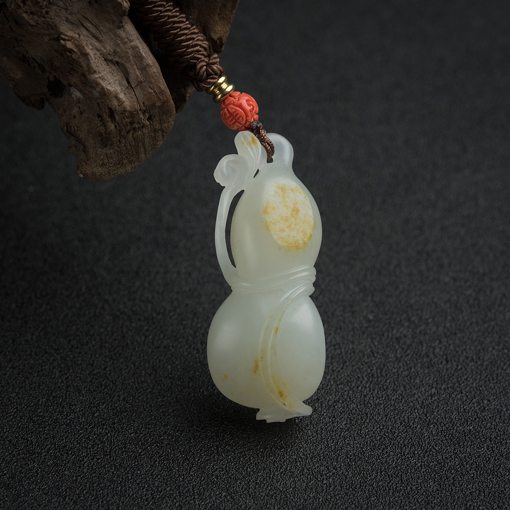 天然籽料和田青白玉葫芦吊坠-红掌柜