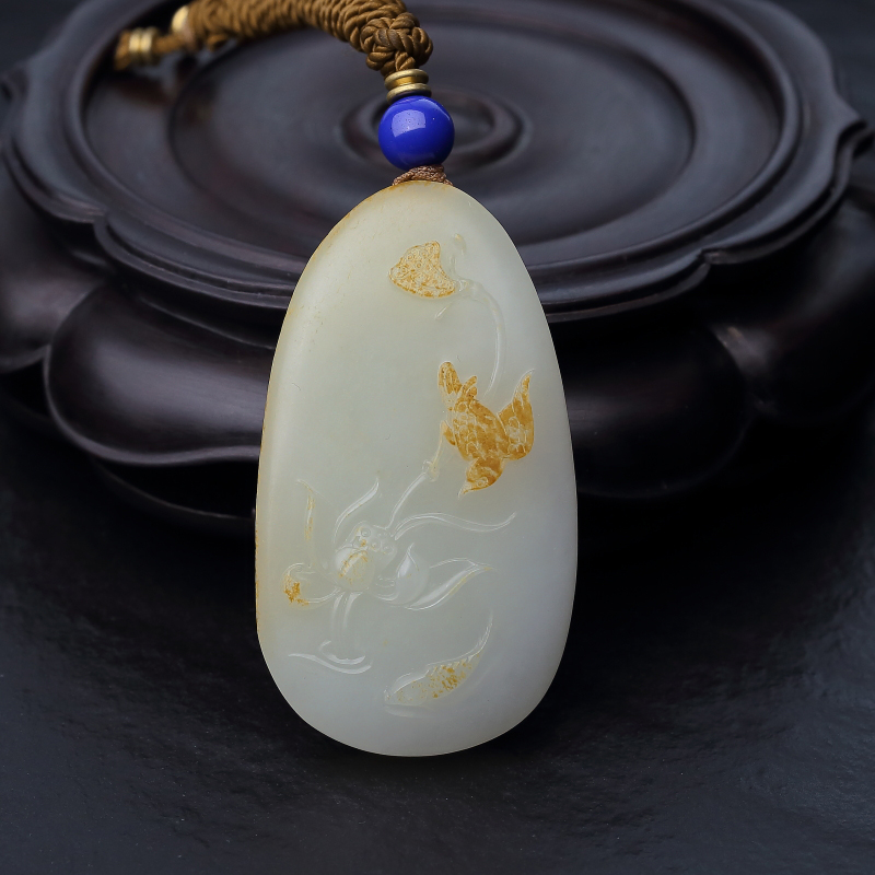 天然籽料俏色和田玉喜事连连吊坠-红掌柜