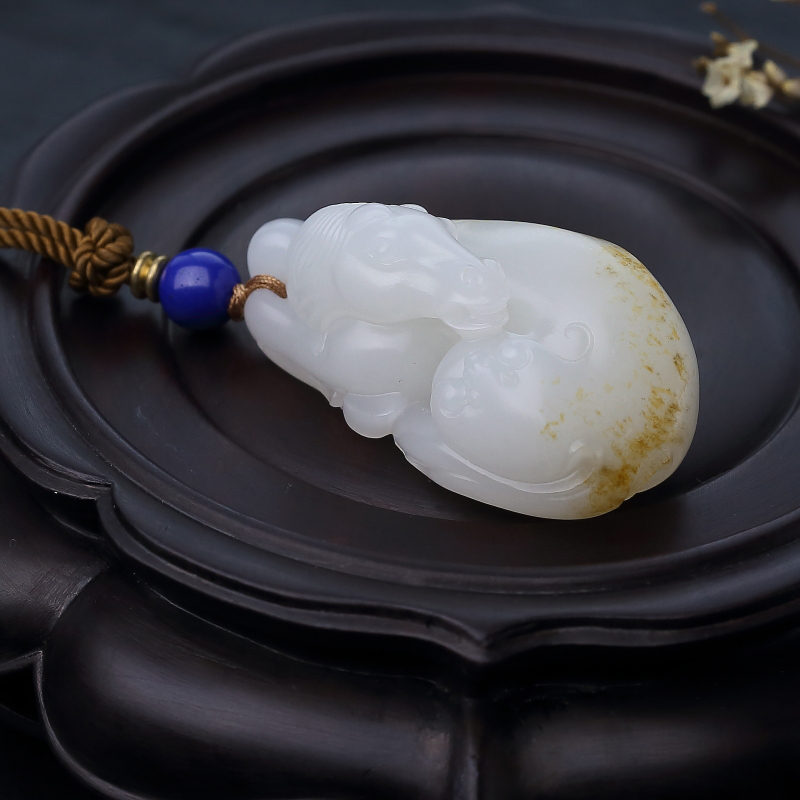 籽料和田白玉午马手把件-红掌柜