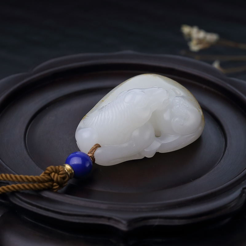 天然籽料和田白玉手把件-红掌柜