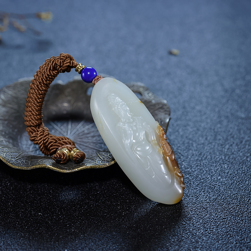 新疆籽料俏色和田玉观音吊坠-红掌柜