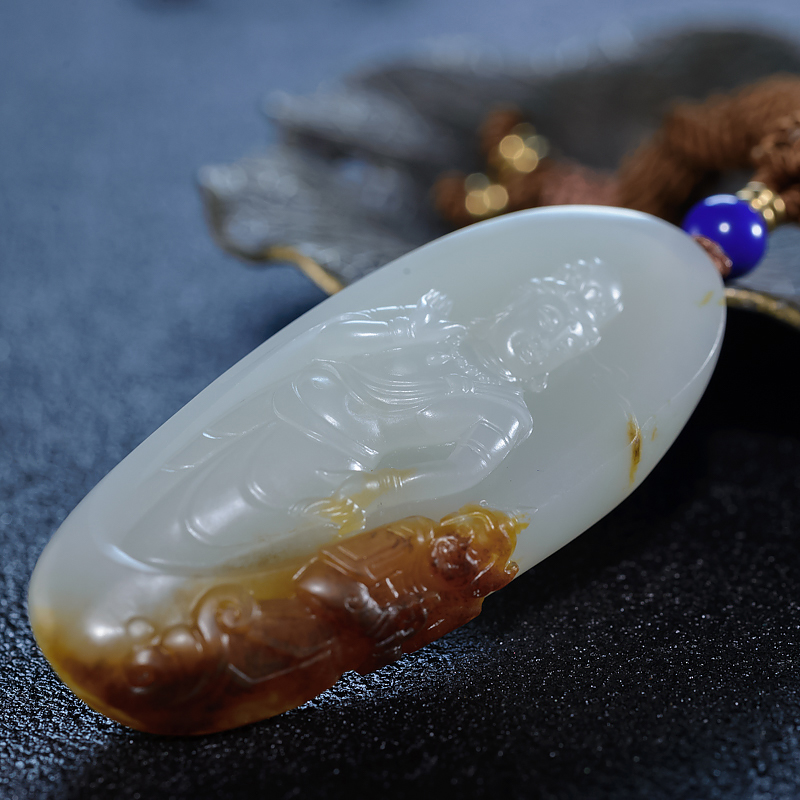 新疆天然籽料和田玉观音吊坠-红掌柜
