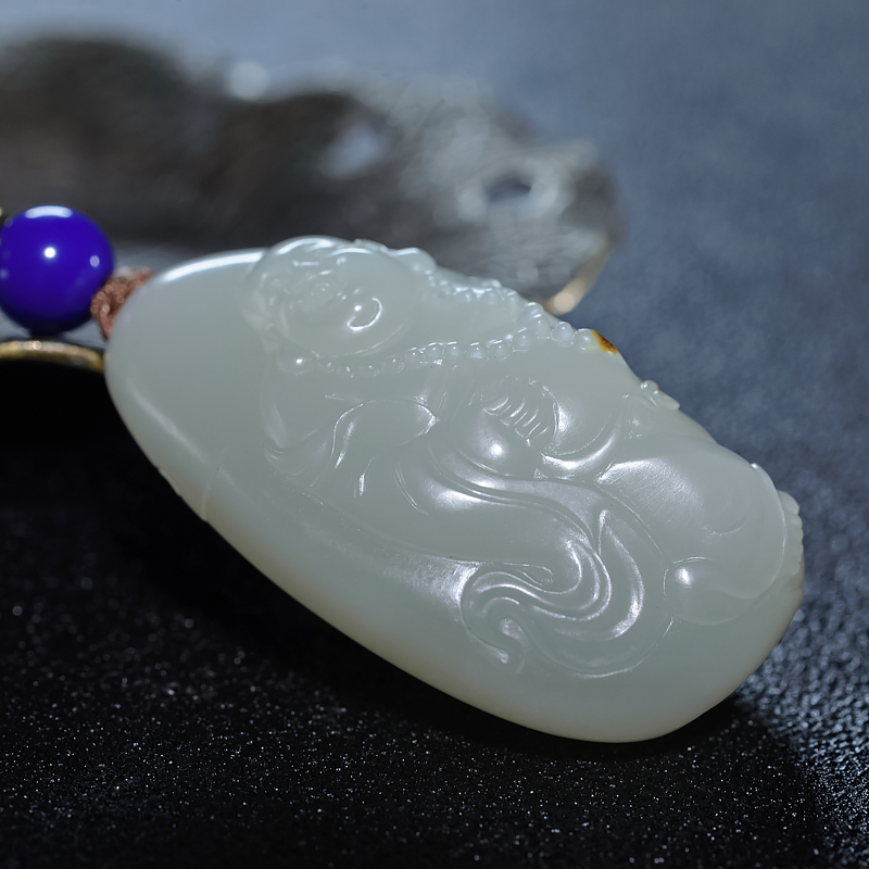 籽料和田白玉弥勒佛吊坠-红掌柜