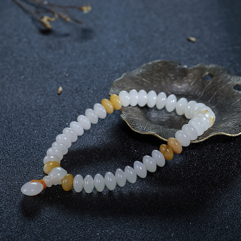 新疆天然籽料和田白玉算盘珠手持-红掌柜