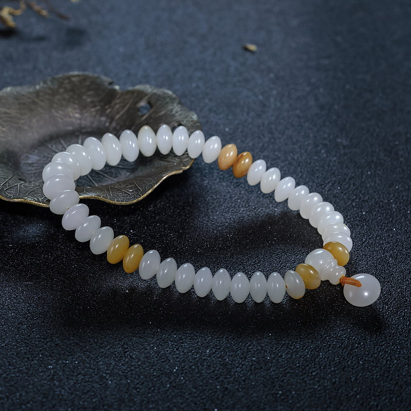 天然籽料和田白玉算盘珠手持-红掌柜