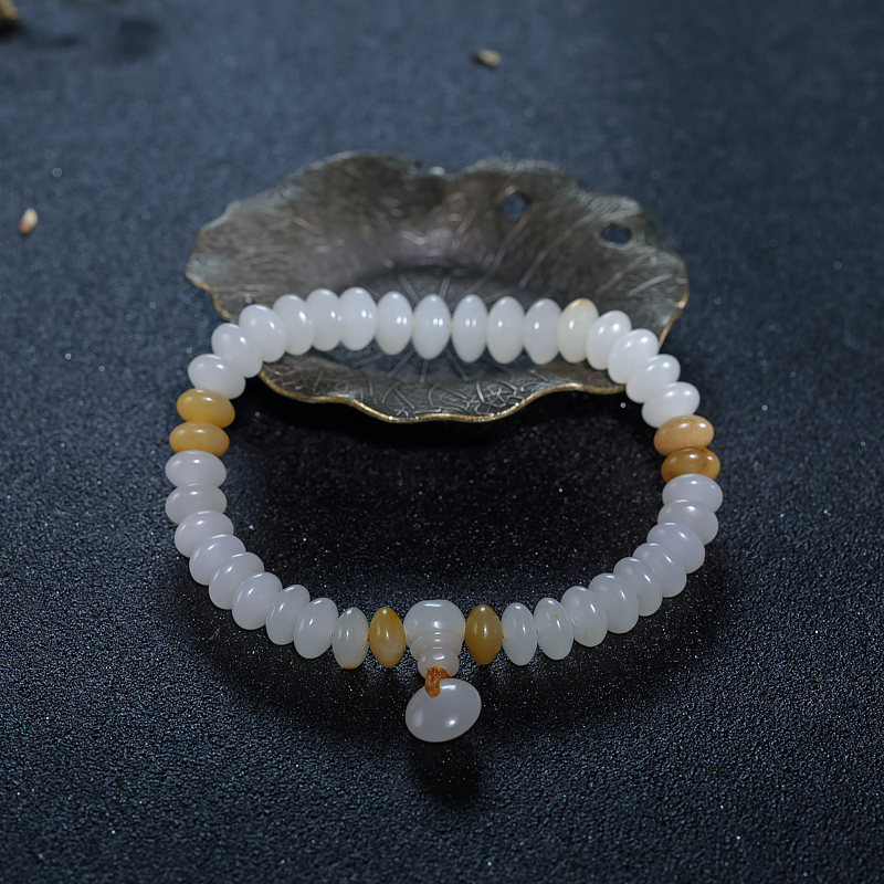 新疆籽料和田白玉算盘珠手持-红掌柜