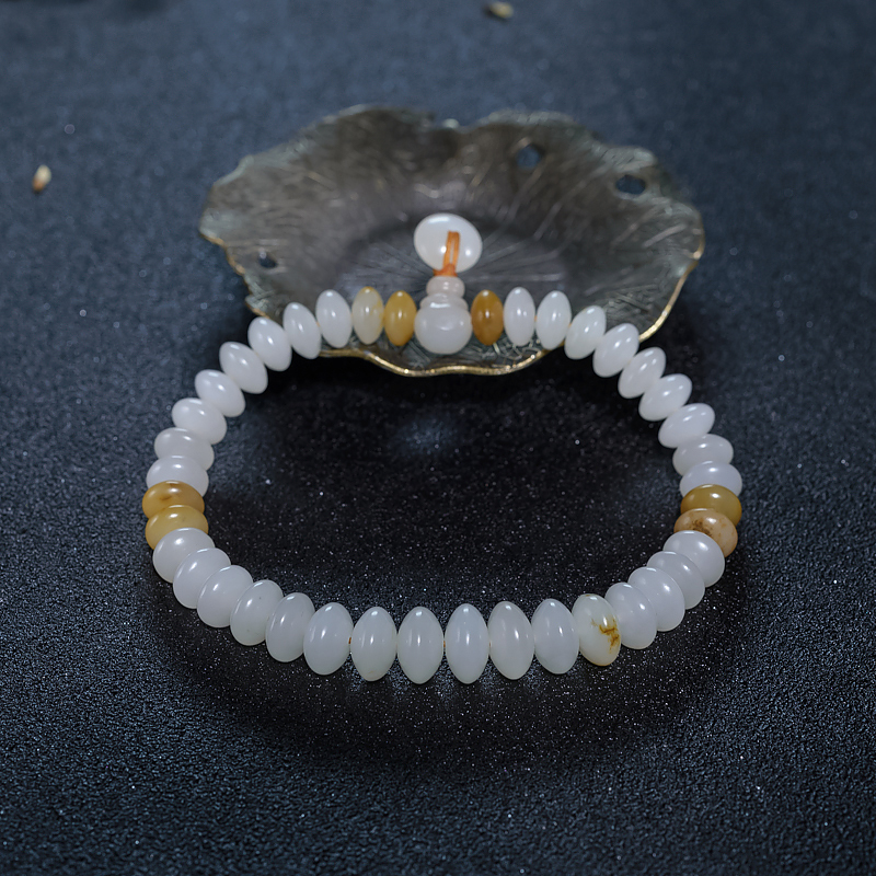 新疆天然和田白玉算盘珠手持-红掌柜