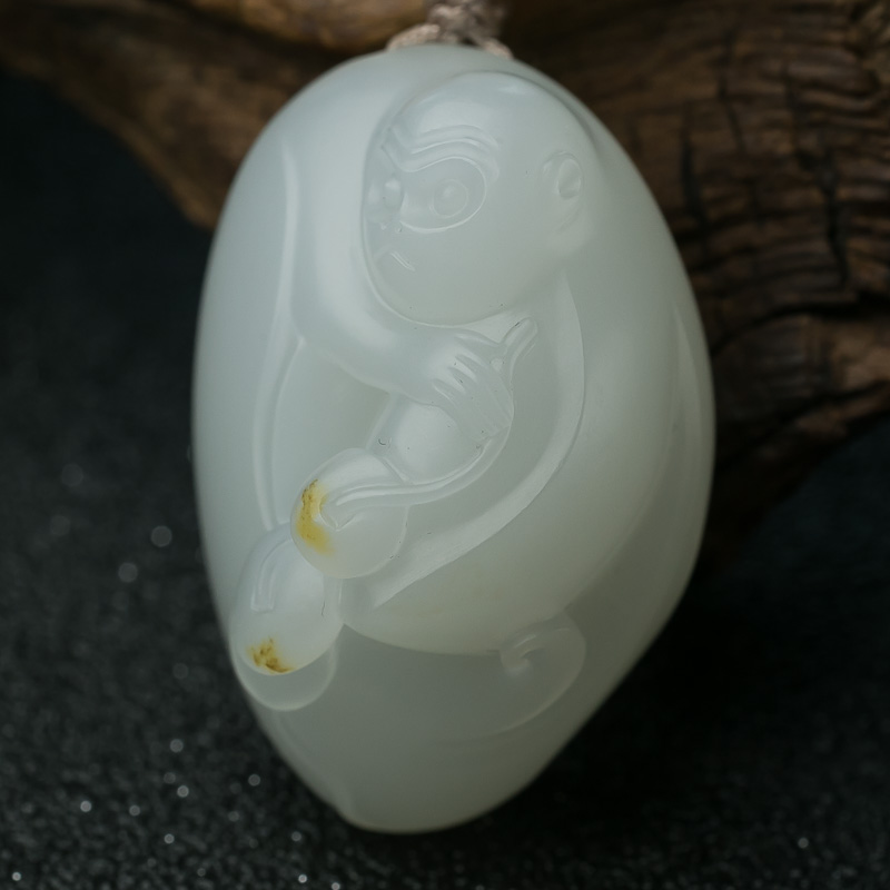 天然和田玉猴子吊坠-红掌柜