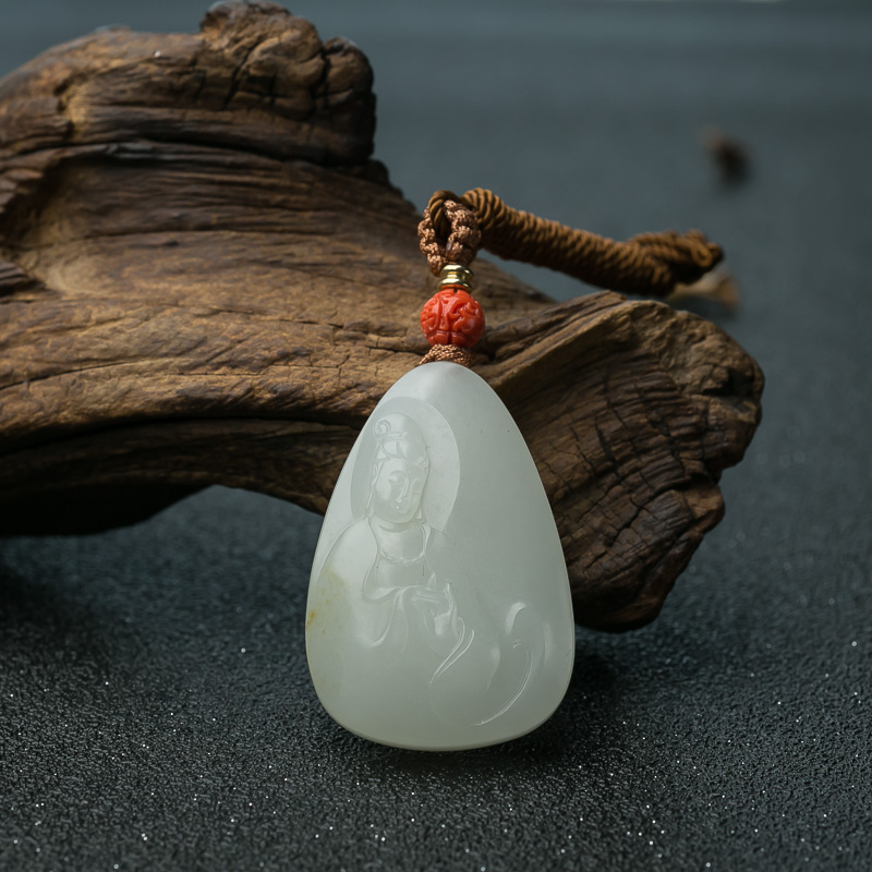 籽料和田白玉观音吊坠-红掌柜